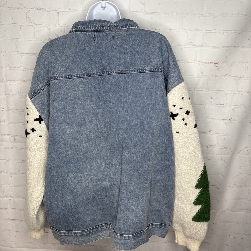 Nora Madison Jean Jacket Women's Oversized Denim Sherpa Knit Sleeves Boho XL - Picture 10 of 16